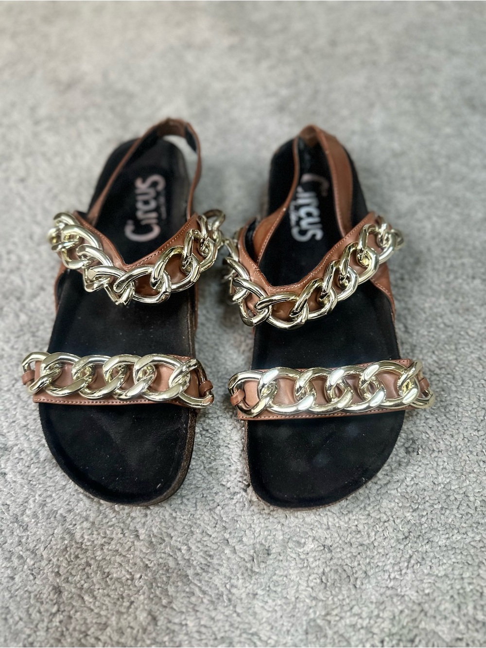 Circus by Sam Edelman Women’s Brown Sandals with Gold Chunky Chain On Straps
